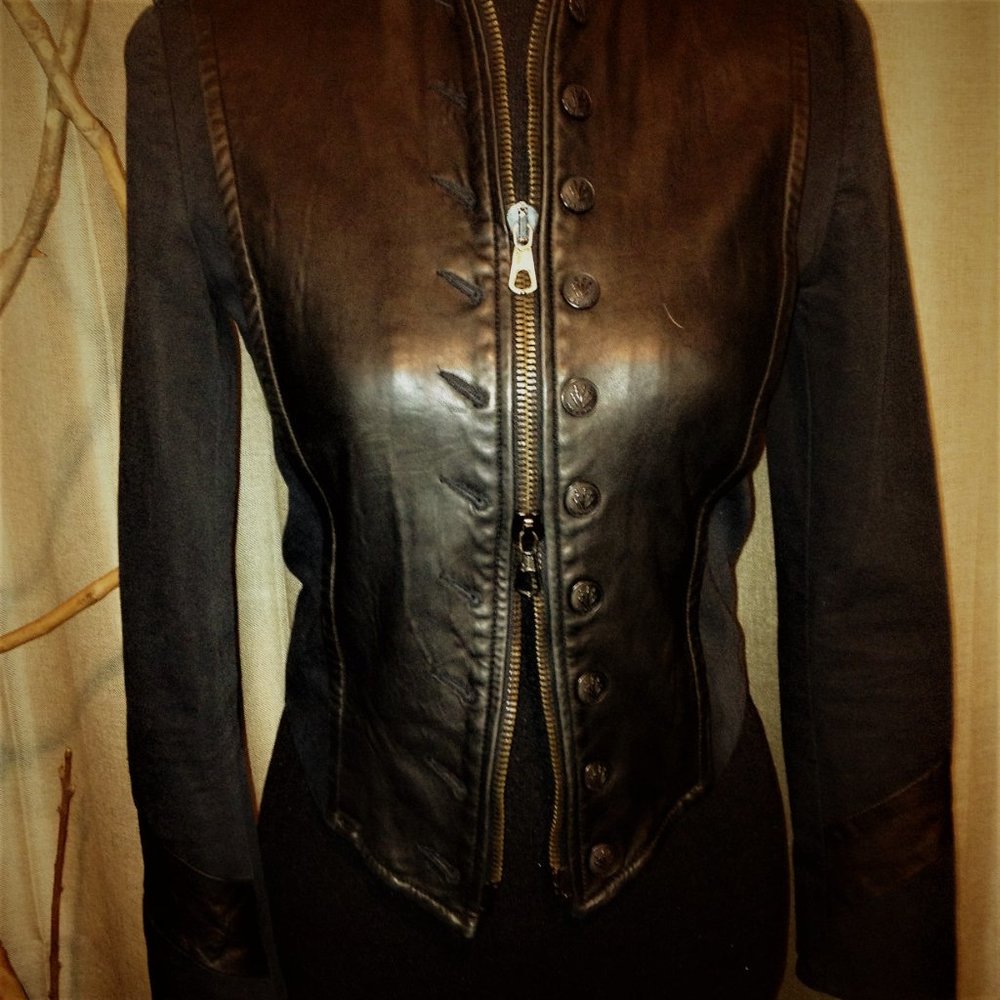 Rag & Bones Leather Mixed Media Military Jacket - Picture 8 of 12